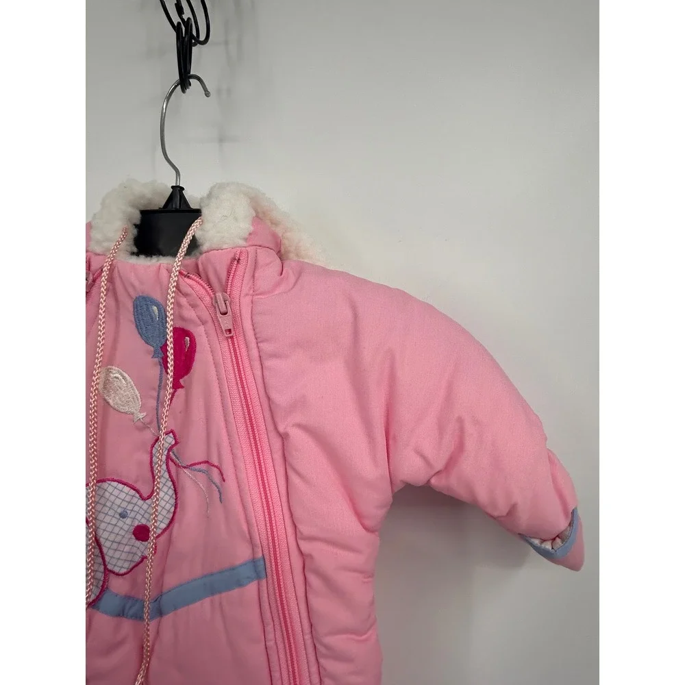 Vintage Baby Padded Snowsuit Jumpsuit‎ Pink Elephant Balloons Winter Outfit